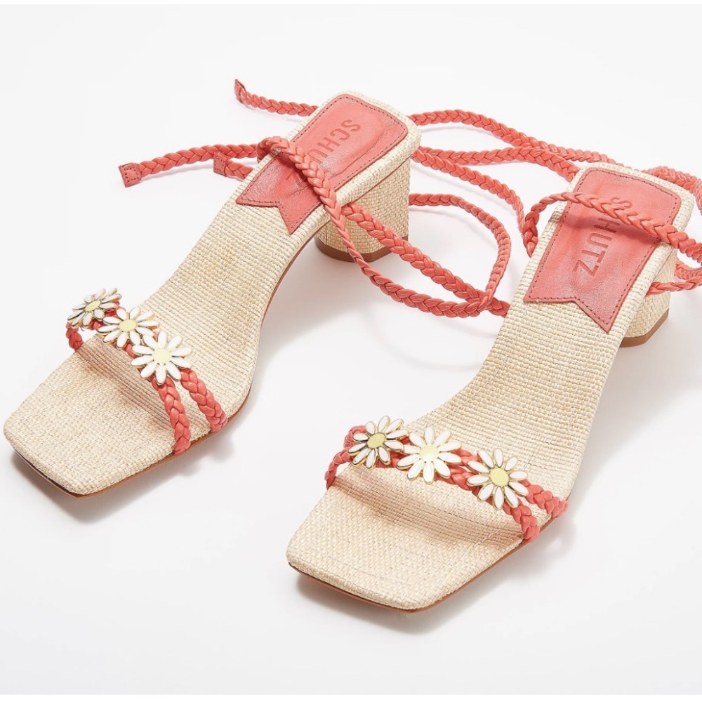 Schutz Women's Coral and Cream Sandals